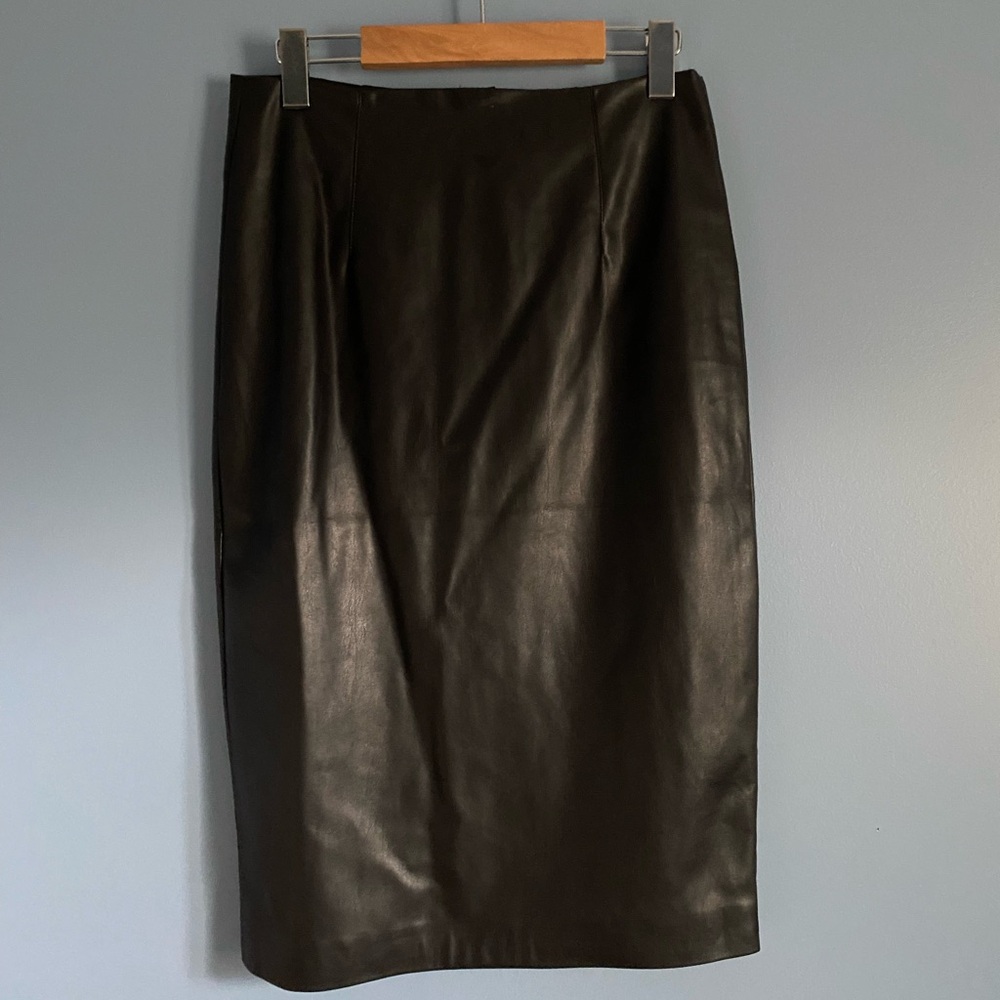 Classic Black Faux Leather Pencil Skirt